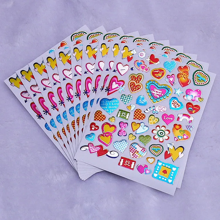 Cartoon heart reward stickers with gold gilding detail on waterproof laser plastic