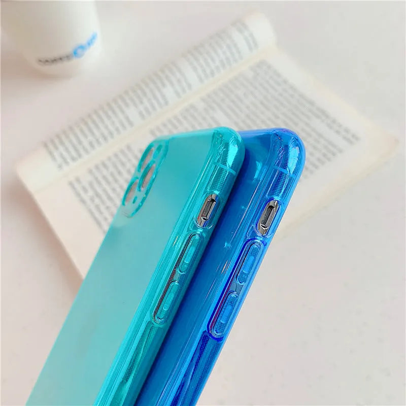 Transparent fluorescent TPU phone case for Apple iPhone, back cover style with colour options