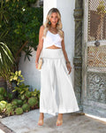 Women's high waist pleating casual cotton trousers in straight-leg cropped style