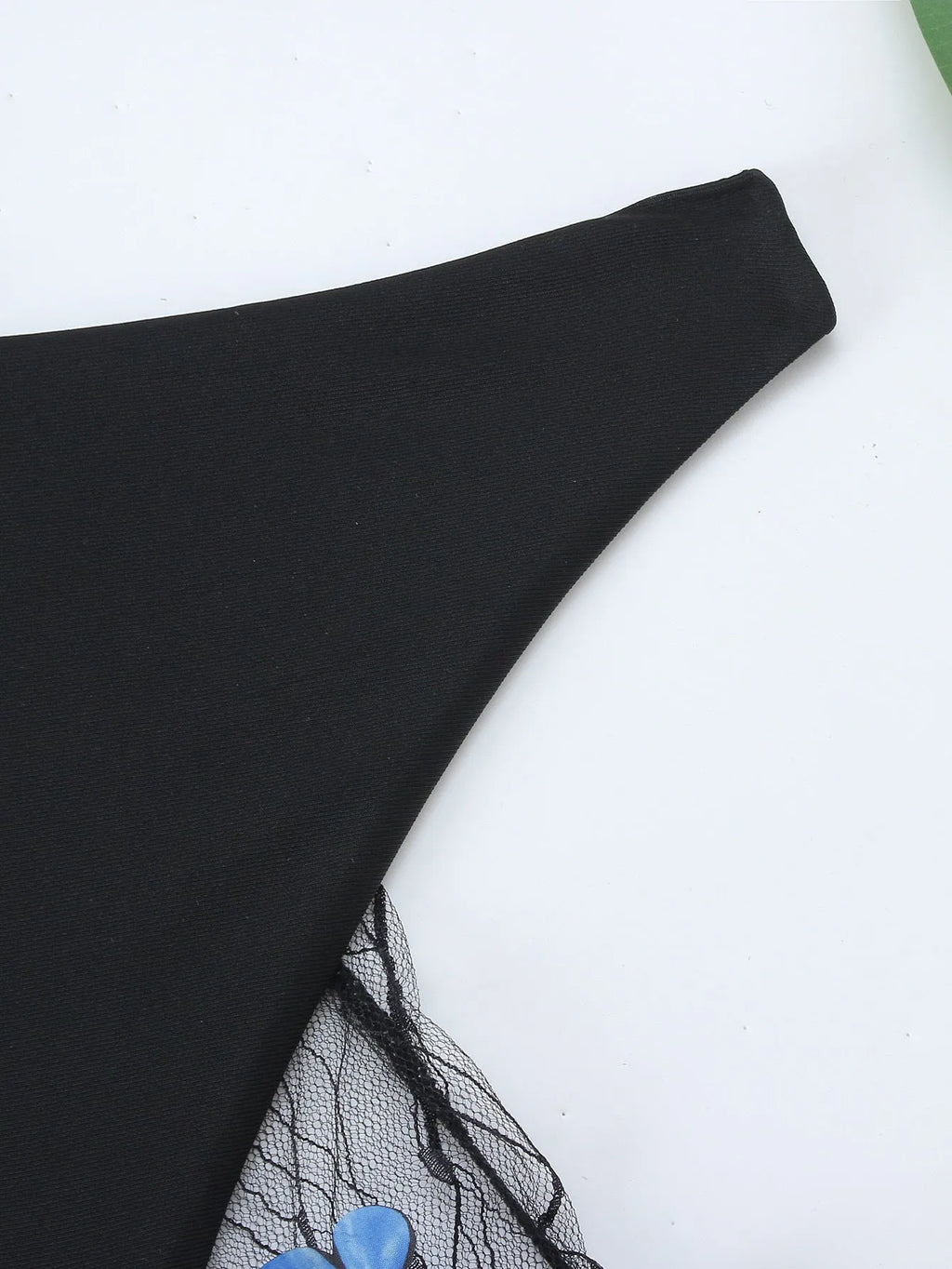 Black voile butterfly pattern women's bikini three-piece set with sheer polyester fabric