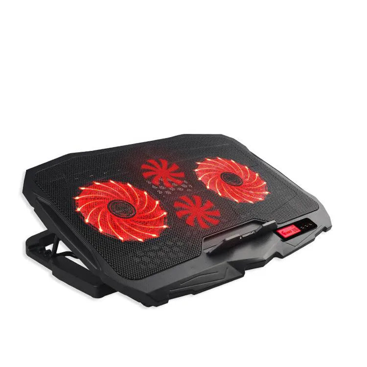 Black laptop radiator with copper heat sink, 4 heat pipes, dual USB ports and S18 speed control