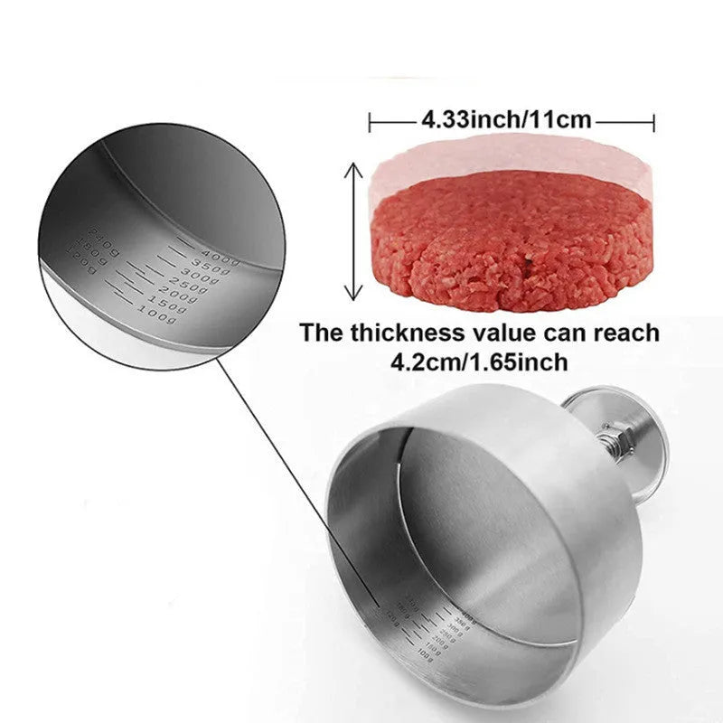 Silver stainless steel patties mould burger press on plain background