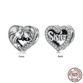 S925 silver Love Sisters charm bead, 1.0x1.1cm with 0.45cm hole, oxidation finish SCC3060