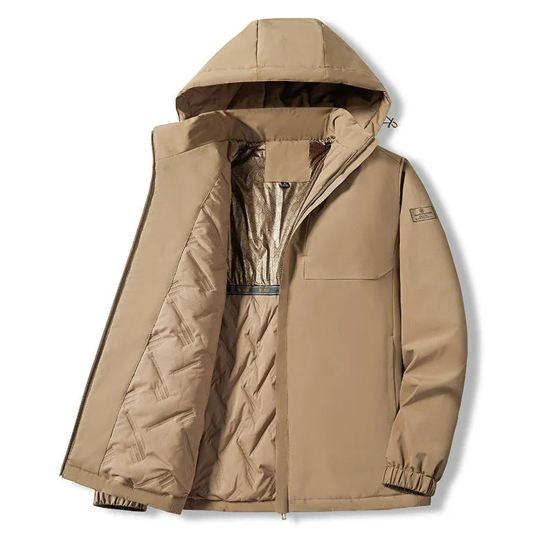 Autumn winter outdoor waterproof jacket with temperature sensing technology in polyester material