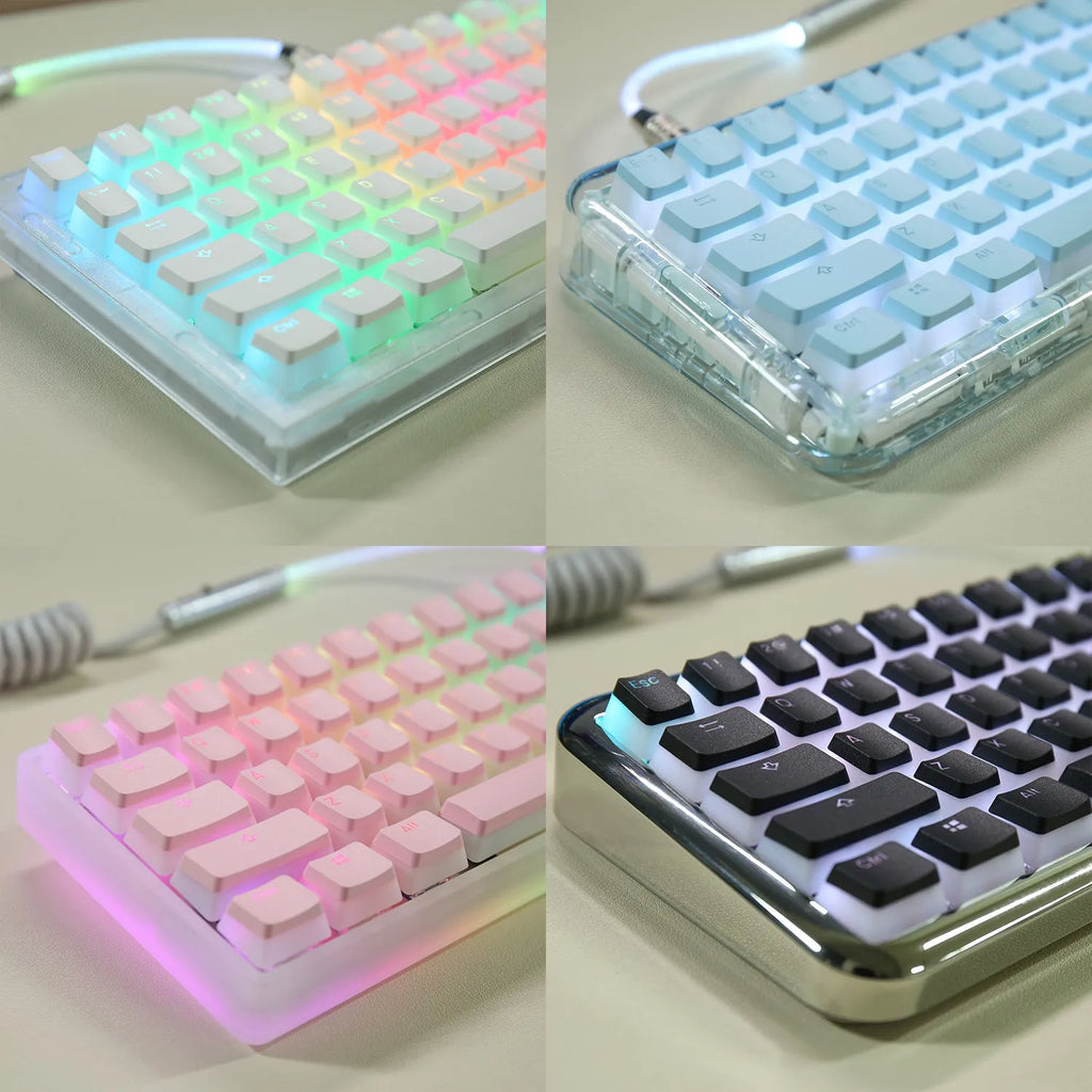 Double Skin Milk Pudding Transparent PBT keycap set in pink colour OEM profile for mechanical keyboards