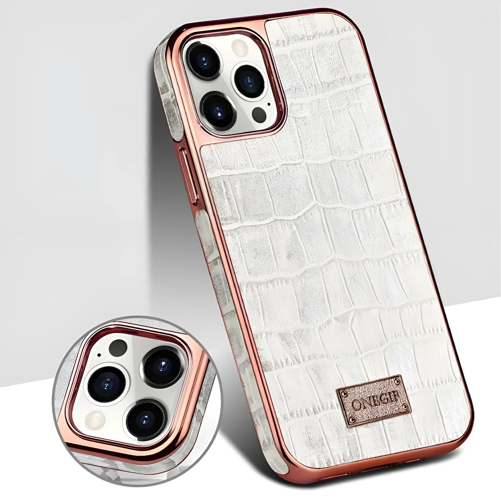 Electroplated grid screen phone case for iPhone 12 and 12 Pro Max in green, pink, and white