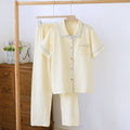 Washed cotton double-layer gauze short-sleeved trousers casual loose outfit in flower sea or yellow plaid colours