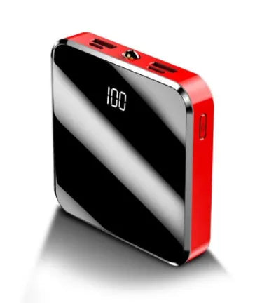 Mini compact full mirror power bank 20000mAh dual USB portable charger in cool black finish