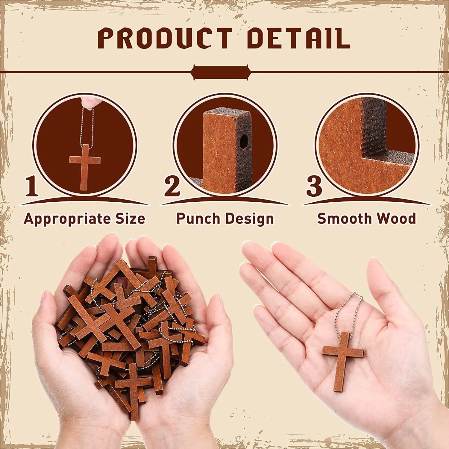 Wooden craft cross pendant ornament with natural wood finish, standing upright on a table