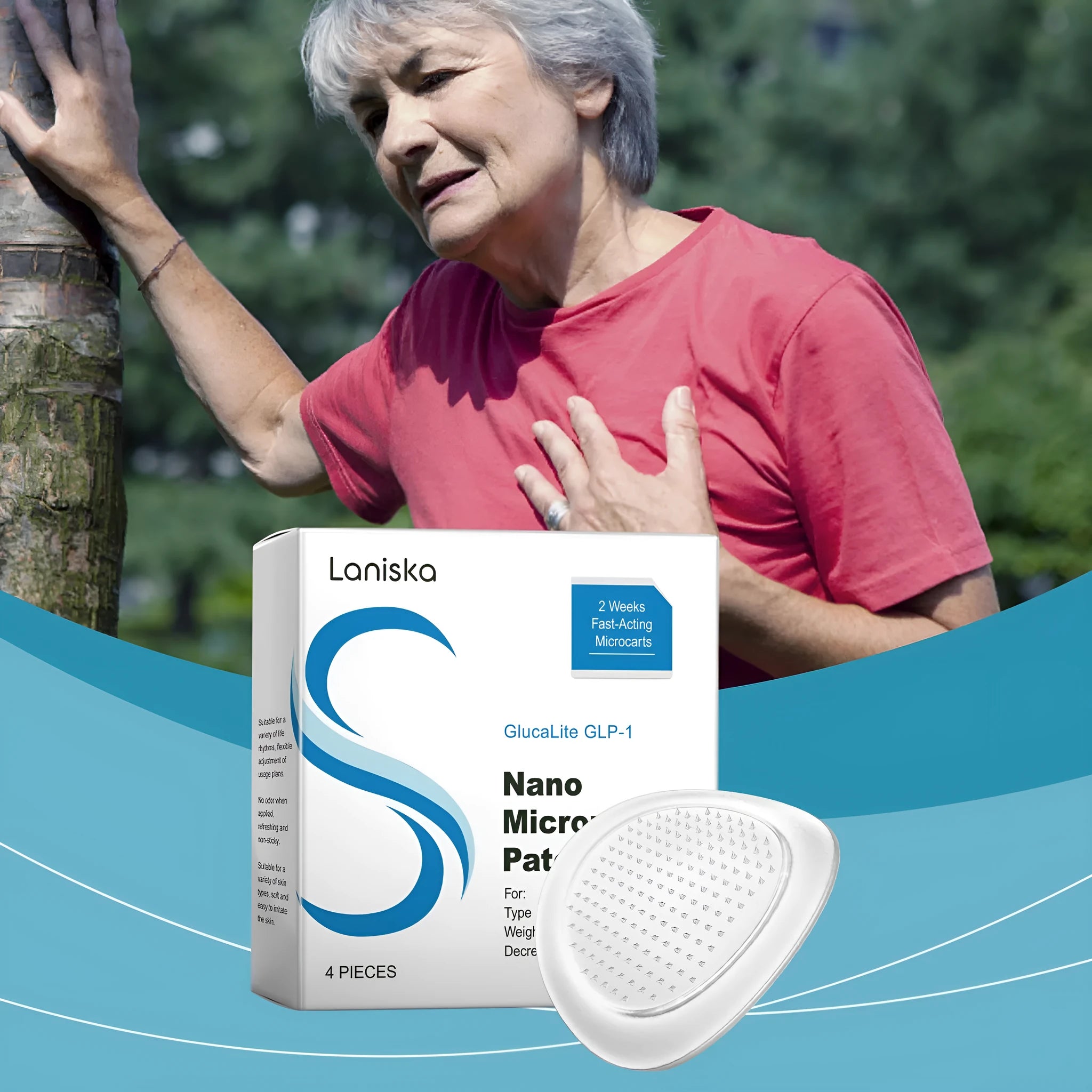 Four gentle care nursing adhesive bandage patches for skin support, shown in pack.