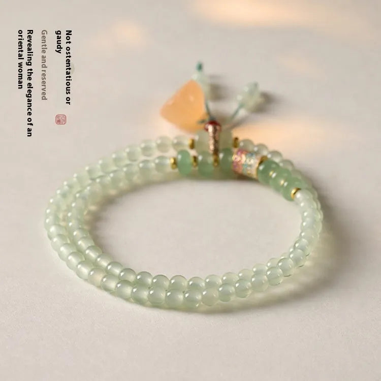 New Chinese Style Beaded Lucky Bamboo Bracelet Sapphire Glaze 4mm glass beads women
