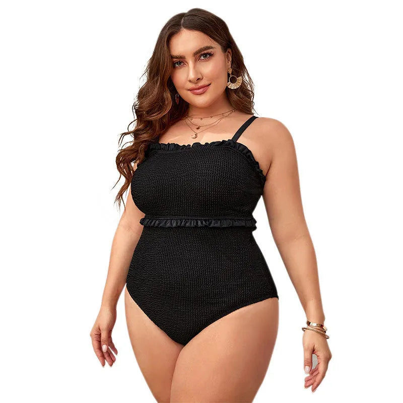Black plus size women's bikini with double shoulder straps and triangle top