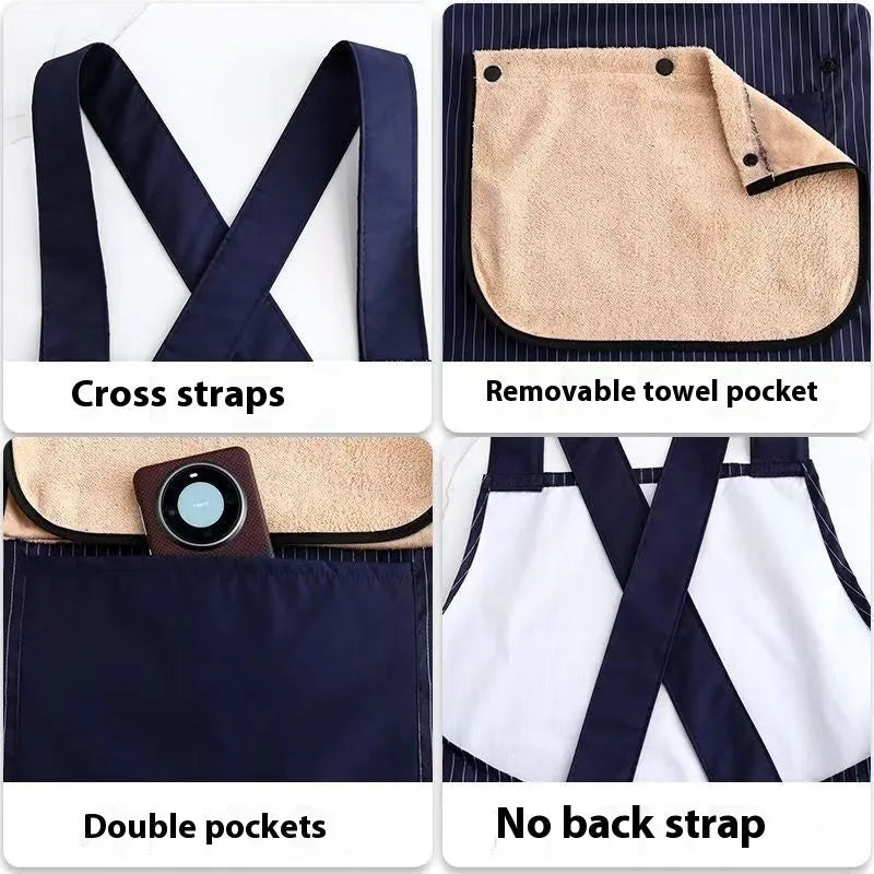 Men's oil-proof kitchen apron with adjustable waist belt in black colour
