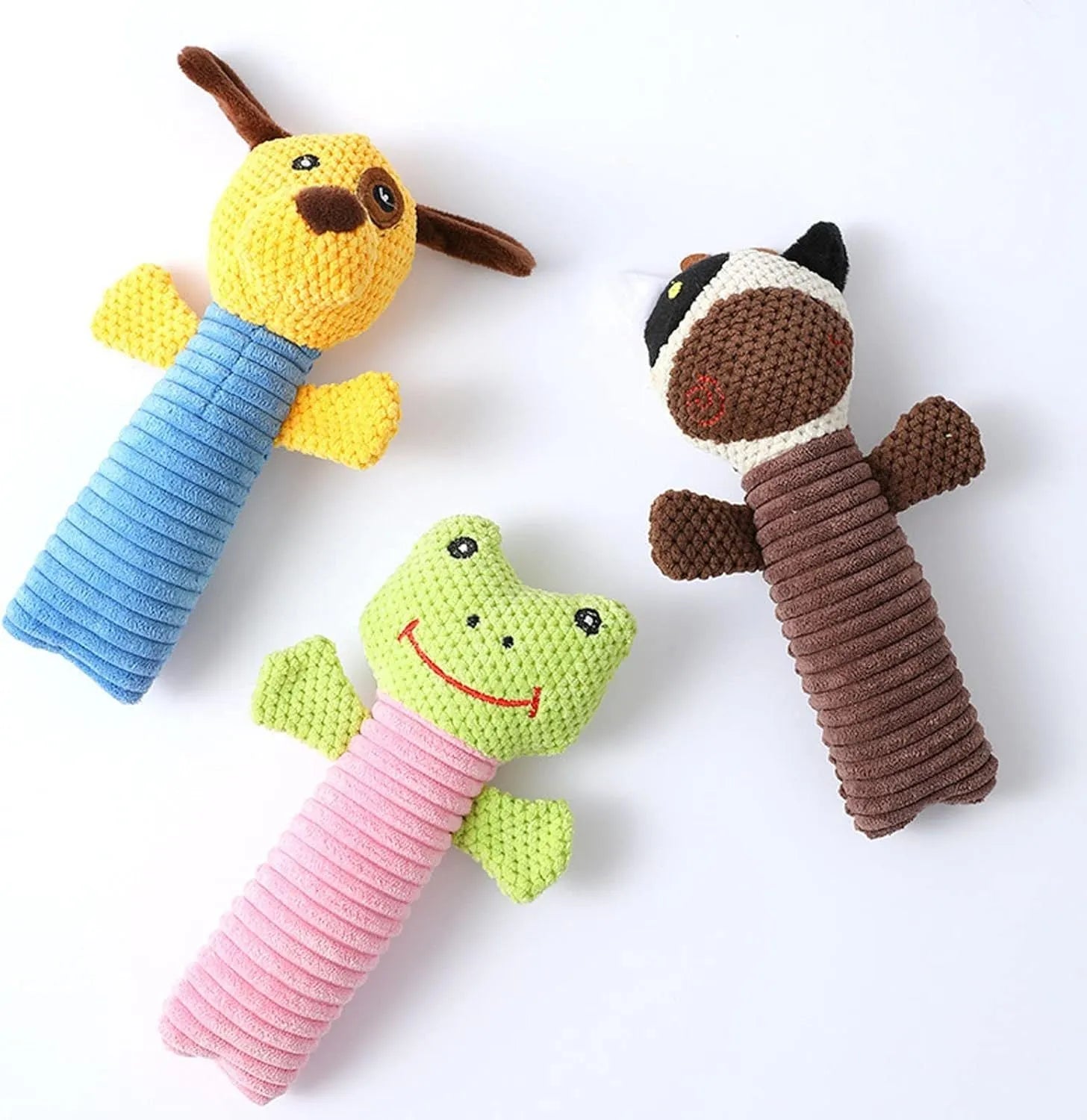 19cm dog squeaky chew toy in calves frogs puppies designs with dental cleaning texture