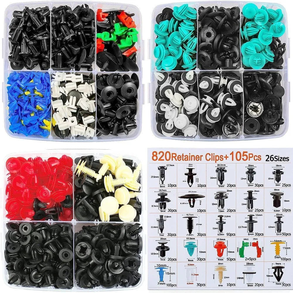 925PCs boxed buckle set with 26 kinds of universal car fasteners and tools