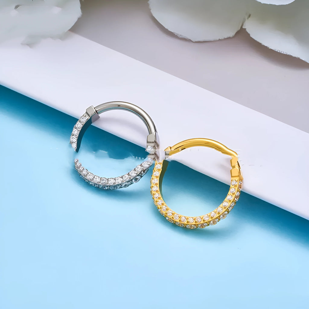 G23 titanium alloy three-sided inlaid zircon nose ring earring, unisex, geometric shape