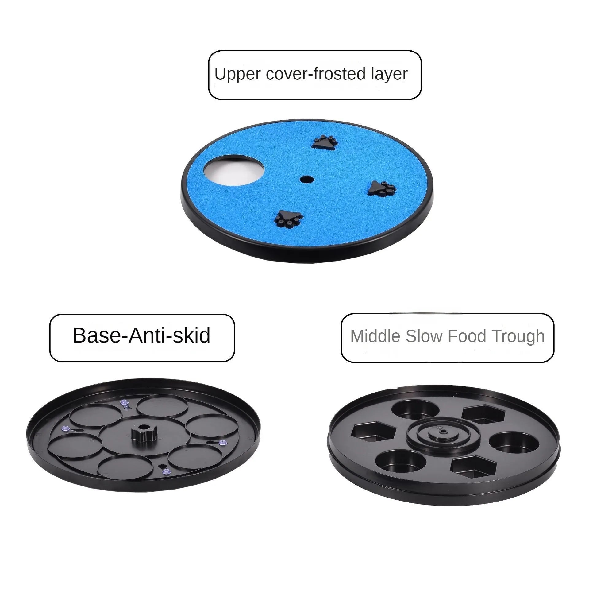 Rotatable dog nail file board with slow feeder compartments and suction cup base