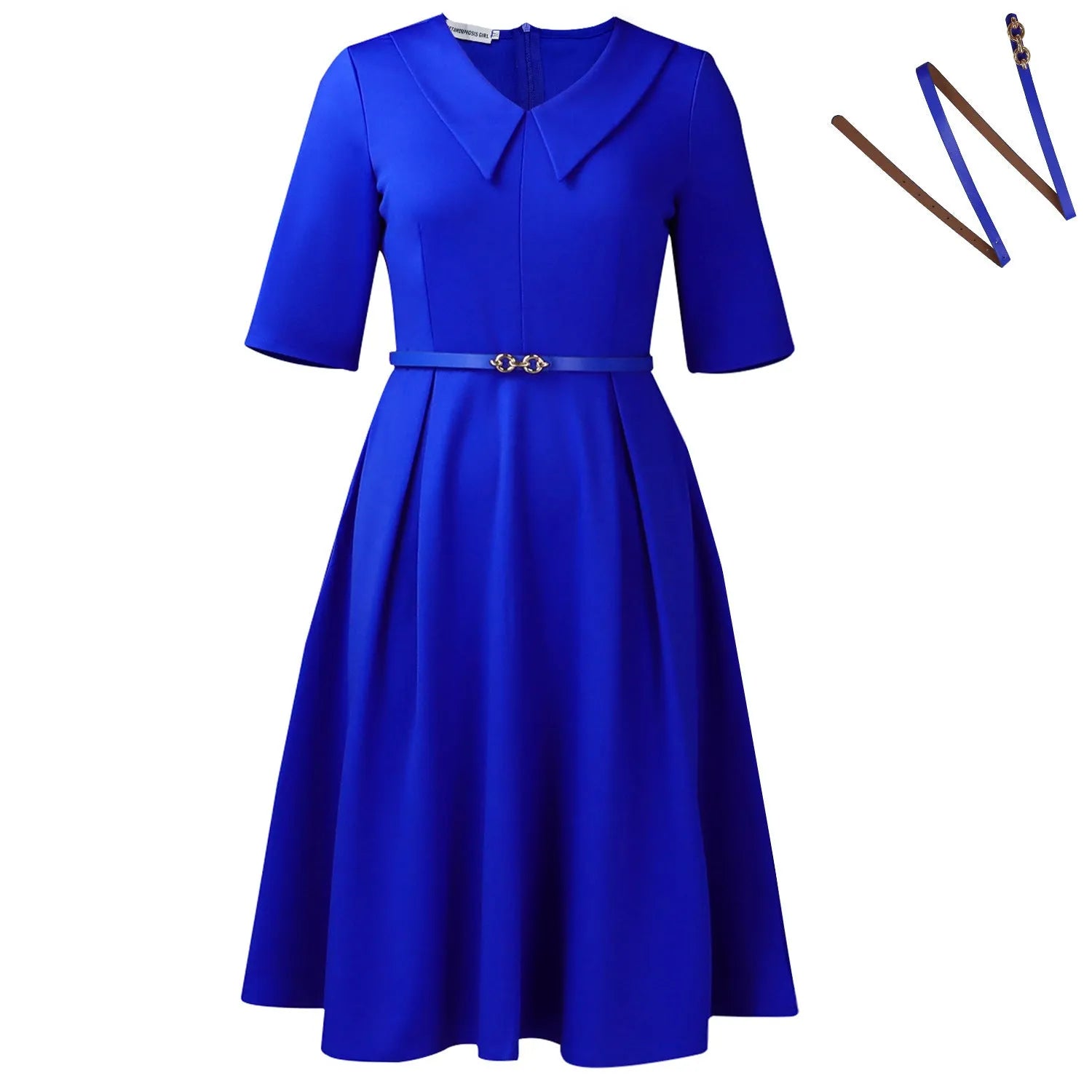 African half-sleeve dress with matching belt in solid colours showing high waist design