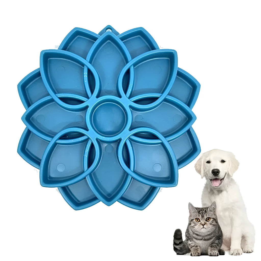 Blue hard bite-resistant slow food feeding mat for cats and dogs placed on floor