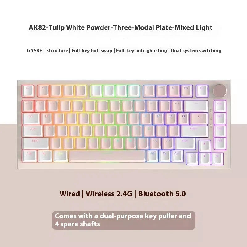 Creative Color Tulip White Mixed Light Green Axis Wired Keyboard on desk