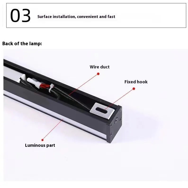 80cm long black aluminium LED strip wall lamp with a PC light shade mounted on a wall.