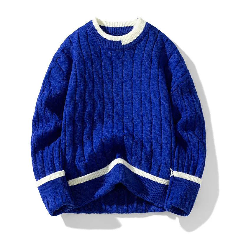 Men's loose fit modal acrylic two-piece sweater set in beige, a long sleeve pullover for autumn.