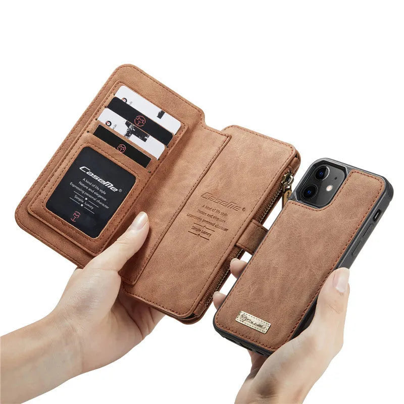 Black imitation leather split flip case for Apple iPhone with front cover open