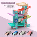 Children's wooden multi-layer inertial sliding car track toy in a colour slide variant for kids aged 4-6.