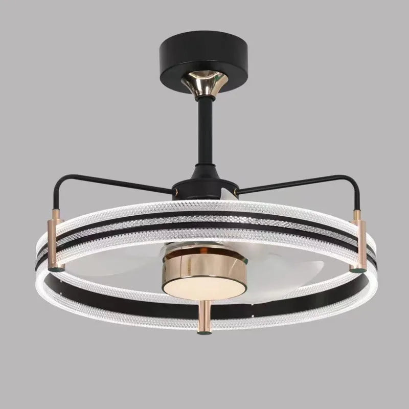 Modern ceiling fan light with remote control, ABS blades, and acrylic lampshade in black finish