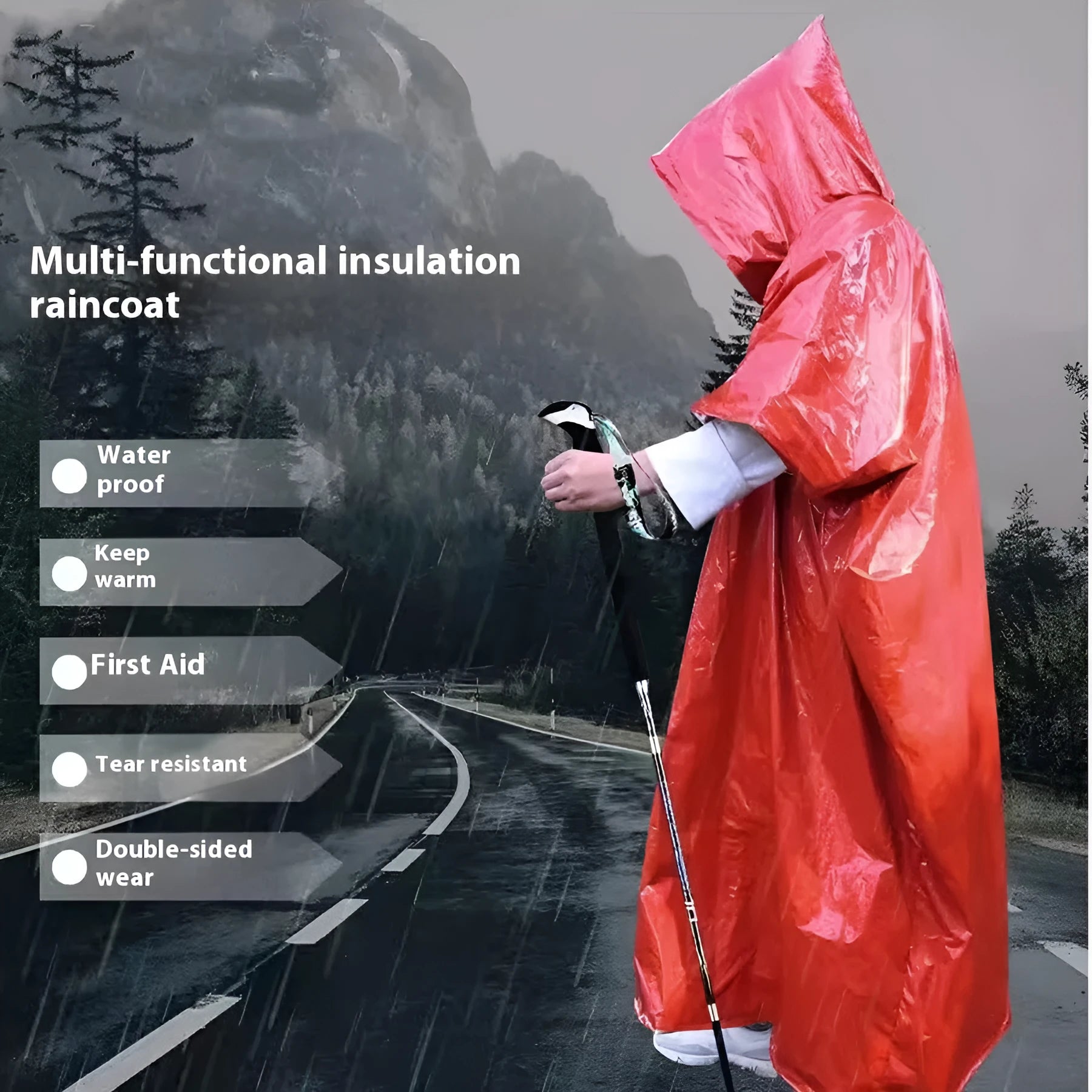 Marathon Wild lightweight raincoat laid flat, showing orange and army green colour options.