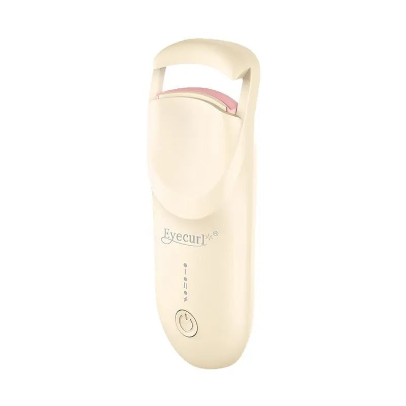 Electric heating eyelash curler with USB charging cable in cream white, pink, or apricot colours