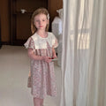 Summer cotton flounced sleeve princess dress for girls, floral pattern, A-line skirt, sizes 90-140cm