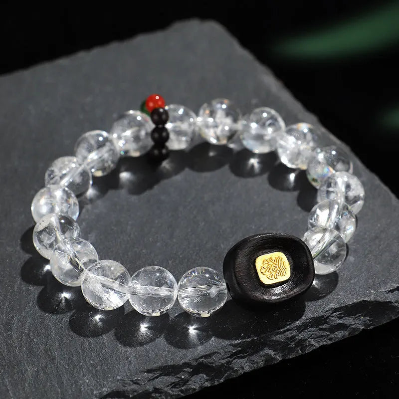 Natural white crystal ebony five warp bracelet showing handcrafted ethnic design and blackwood material