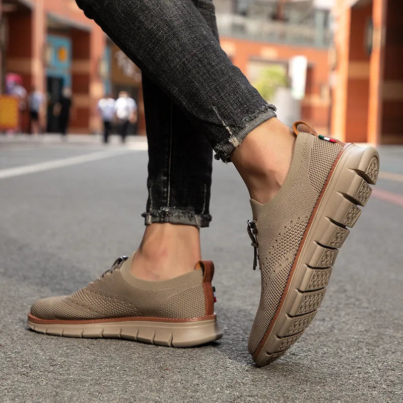 Men's breathable mesh running shoes in Army Green with EVA sole, lace-up front, low-top design