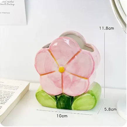 Ceramic floral pen holder and storage box for desktop organisation in decorative patterns