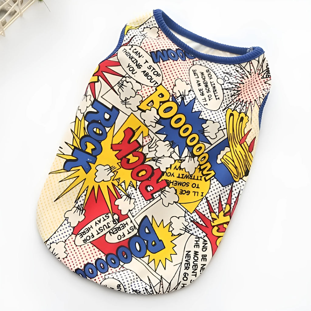 Cotton dog costume in explode style on a small dog, available in sizes XS to XXL and FB