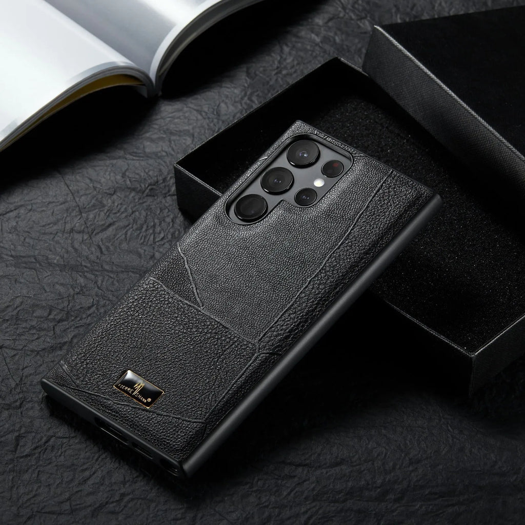 Black PU leather all-inclusive phone case for Samsung Galaxy S21 S22 S23 S24 Note20 Ultra Plus