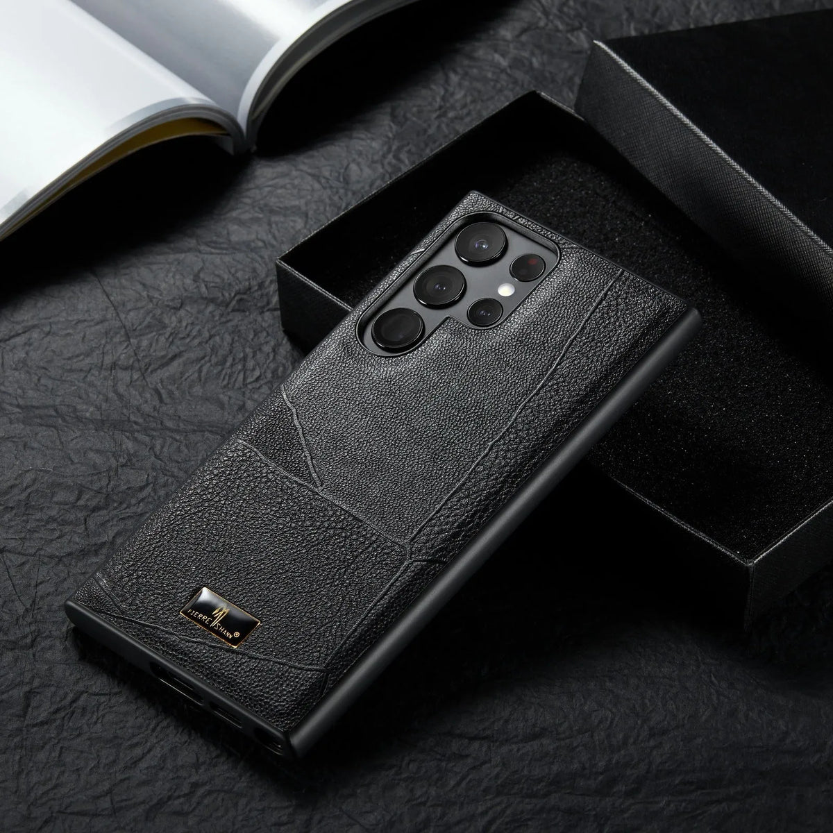 Black PU leather all-inclusive phone case for Samsung Galaxy S21 S22 S23 S24 Note20 Ultra Plus