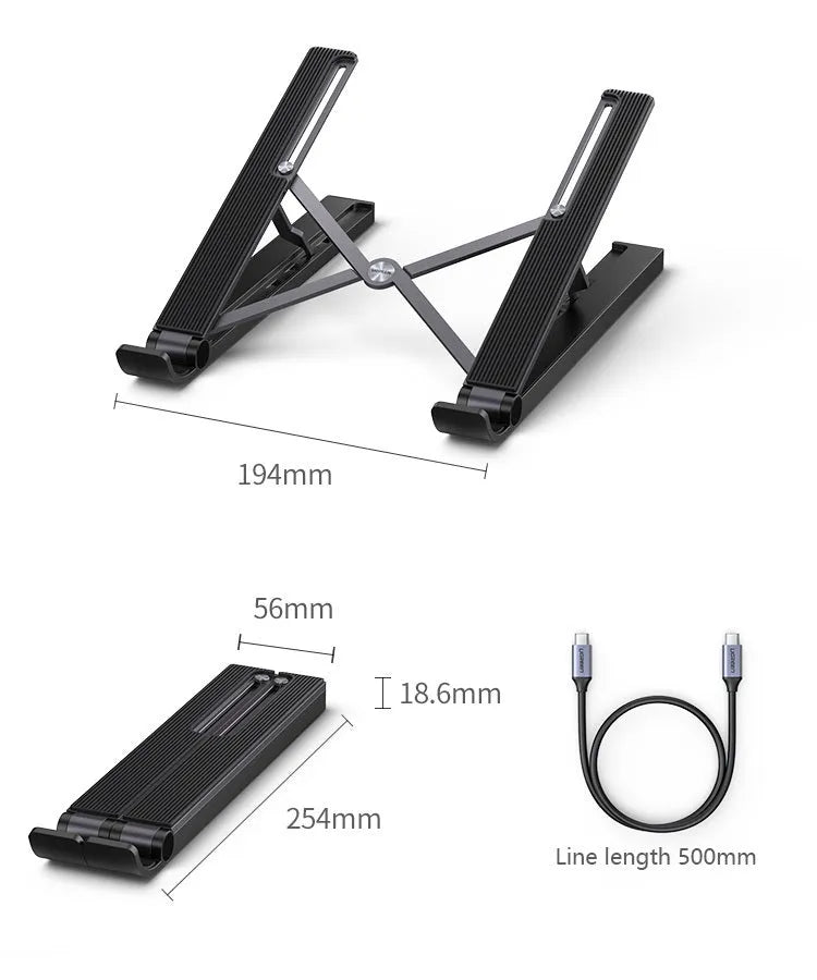 Folding aluminium laptop cooling rack with built-in 5-in-1 HDMI and USB hub