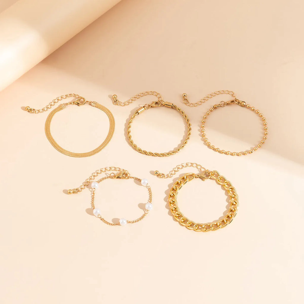 Retro pearl chain beaded bracelet electroplated alloy heart shape women's affordable luxury style