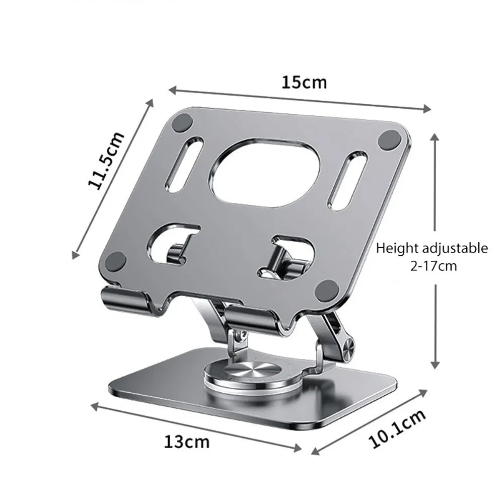 Rotating aluminium tablet stand with adjustable height in silver or black colour options