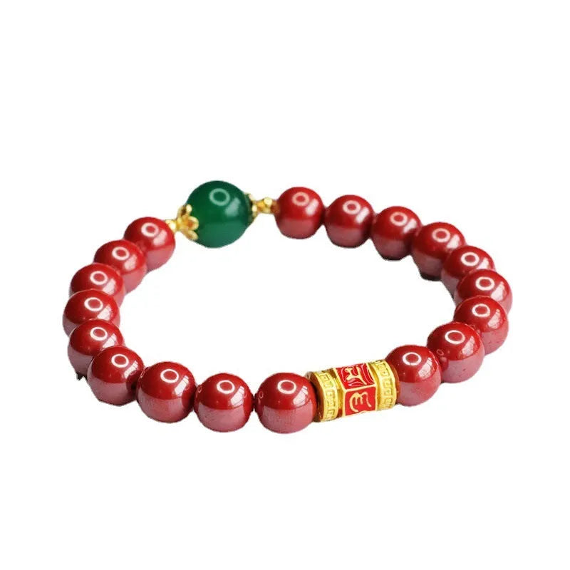 Emperor sandstone cinnabar bracelet with six-word motto engraving showing electroplated finish