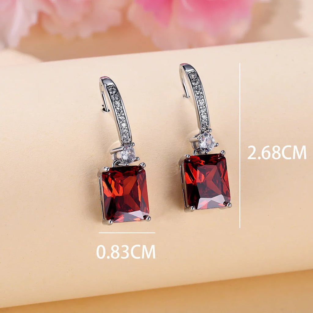 Micro inlaid zircon square diamond ear studs, geometric copper cubic zirconia earrings for women, multiple colour options