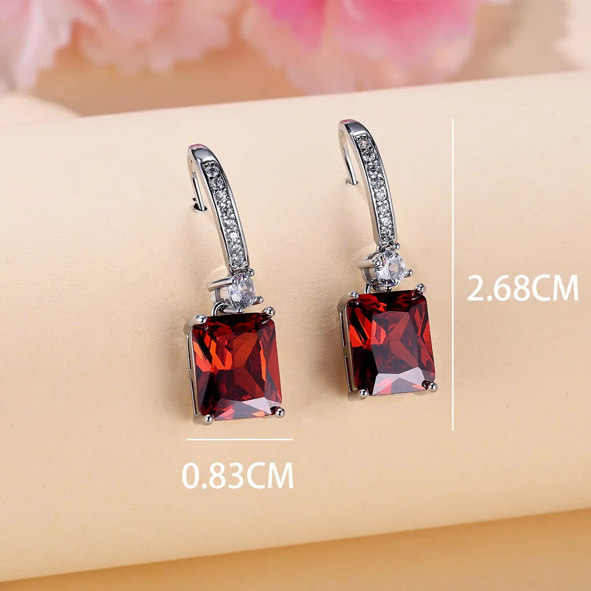 Micro inlaid zircon square diamond ear studs, geometric copper cubic zirconia earrings for women, multiple colour options