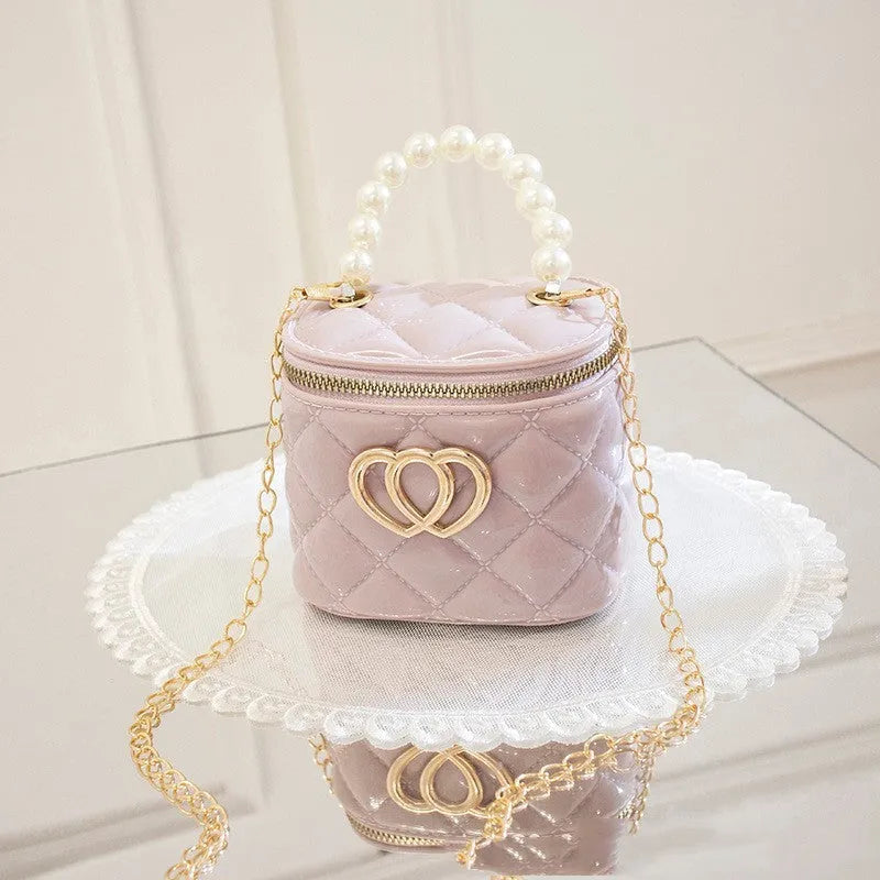 PVC bucket-style jelly bag with heart pattern in seven colour options
