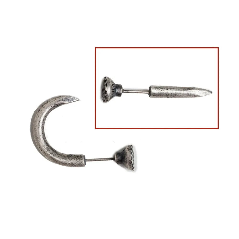 Sterling silver S925 nail-shaped stud earrings in straight and curved designs for punk fashion