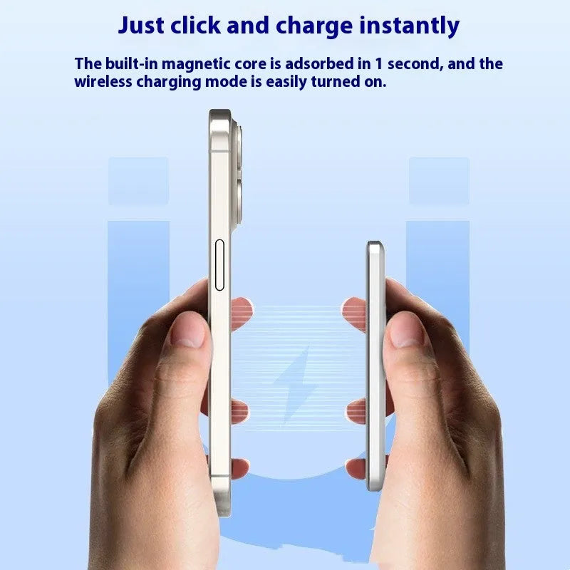 Gun grey magnetic wireless power bank showing slim 9mm profile and compact design