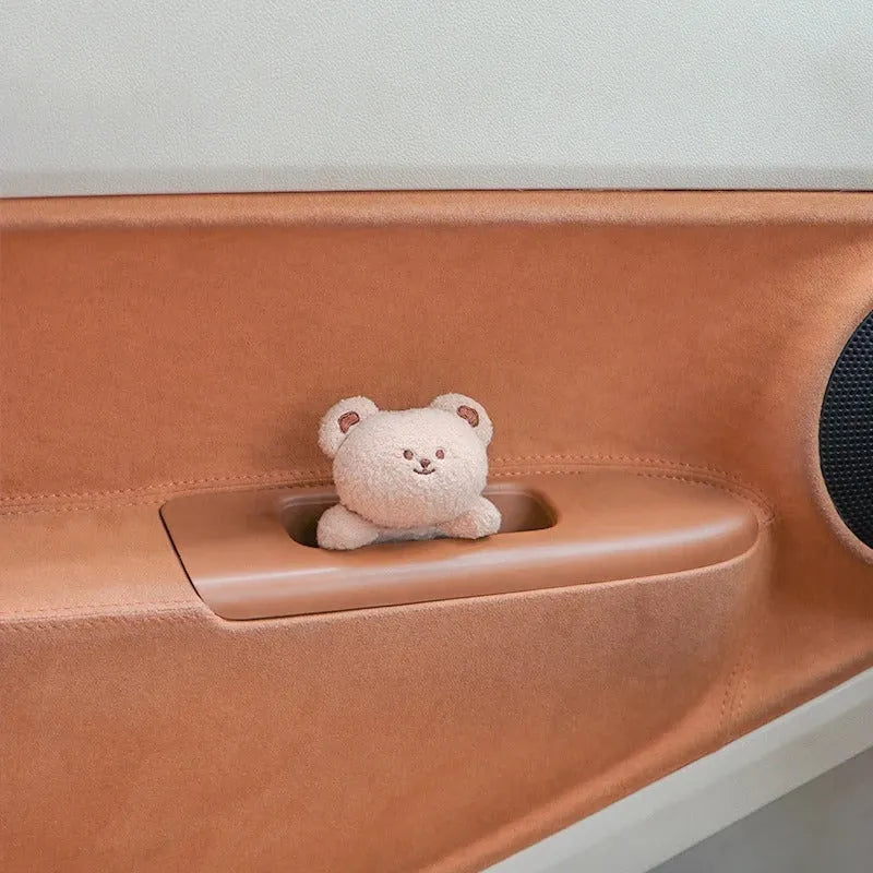 Cartoon-style fabric plush doll for car centre console decoration in bear or rabbit designs