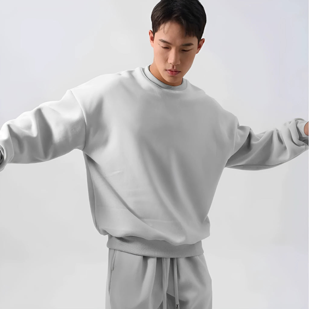Men's polar fleece winter sports suit two-piece set showing padded jacket and matching trousers