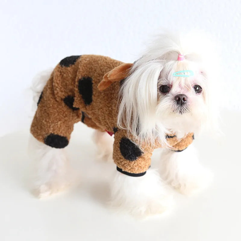 Polka dot pattern pet clothing for dogs and cats in skirt and four-legged styles